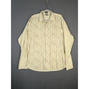 DTEK Jeans Dress Shirt Mens XL Yellow Embroidered French Cuffs Vintage